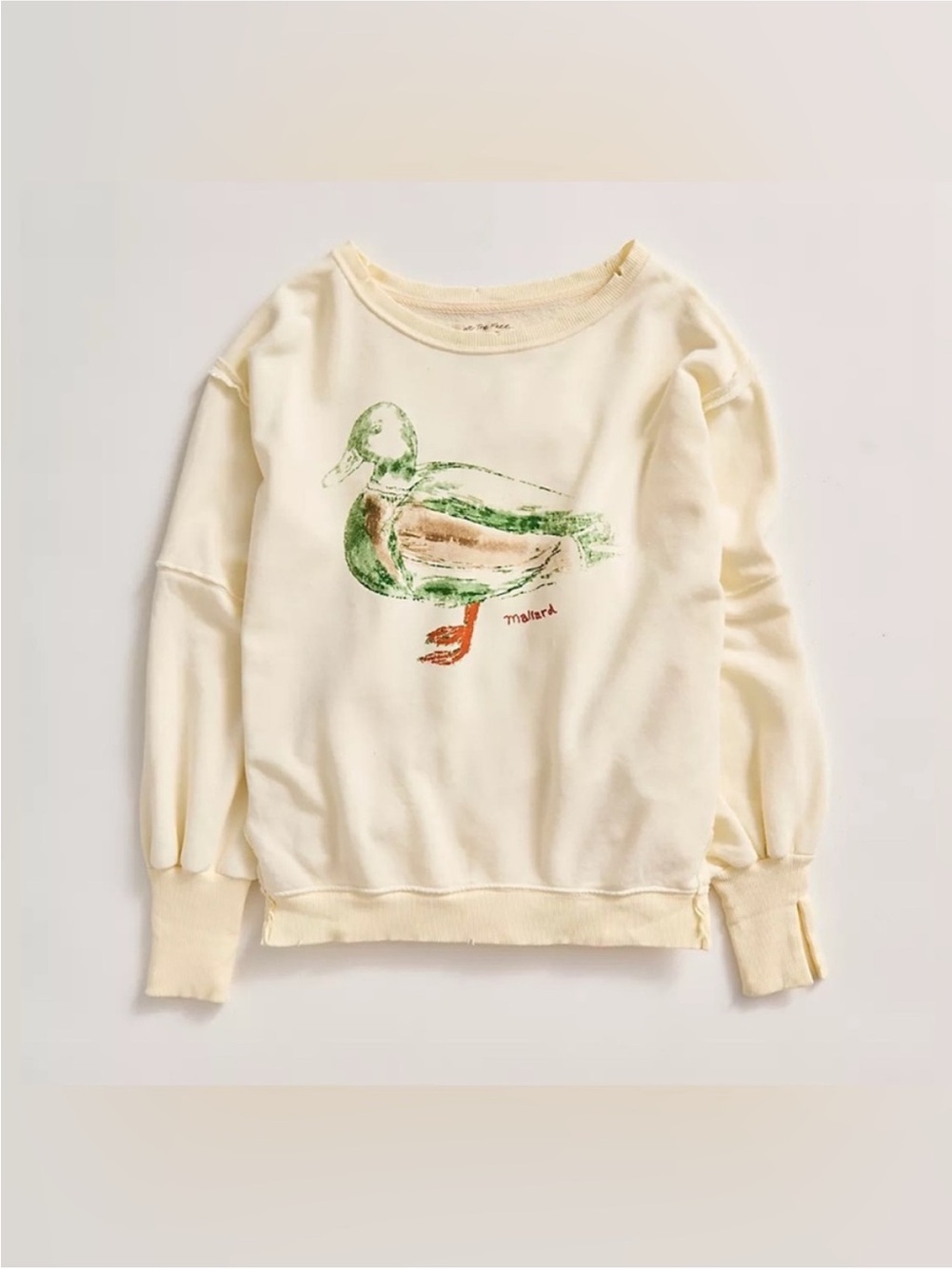 NWT Free People We The Free Graphic Camden Pullover - duck combo mallard - Large - Picture 8 of 12